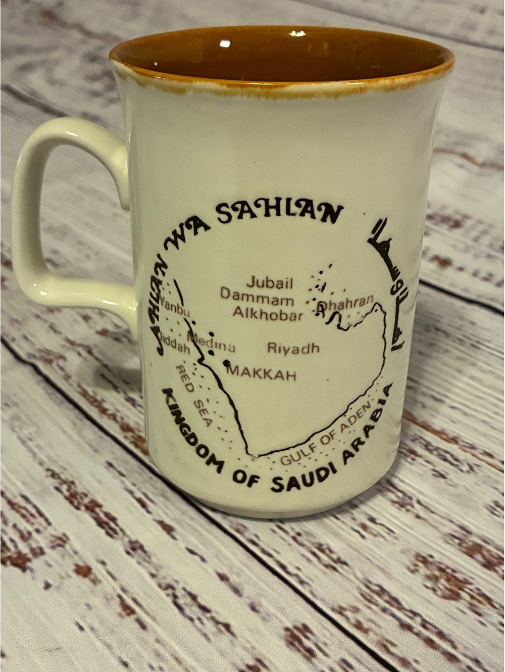 Kingdom of Saudi Arabia souvenir map mug brown interior